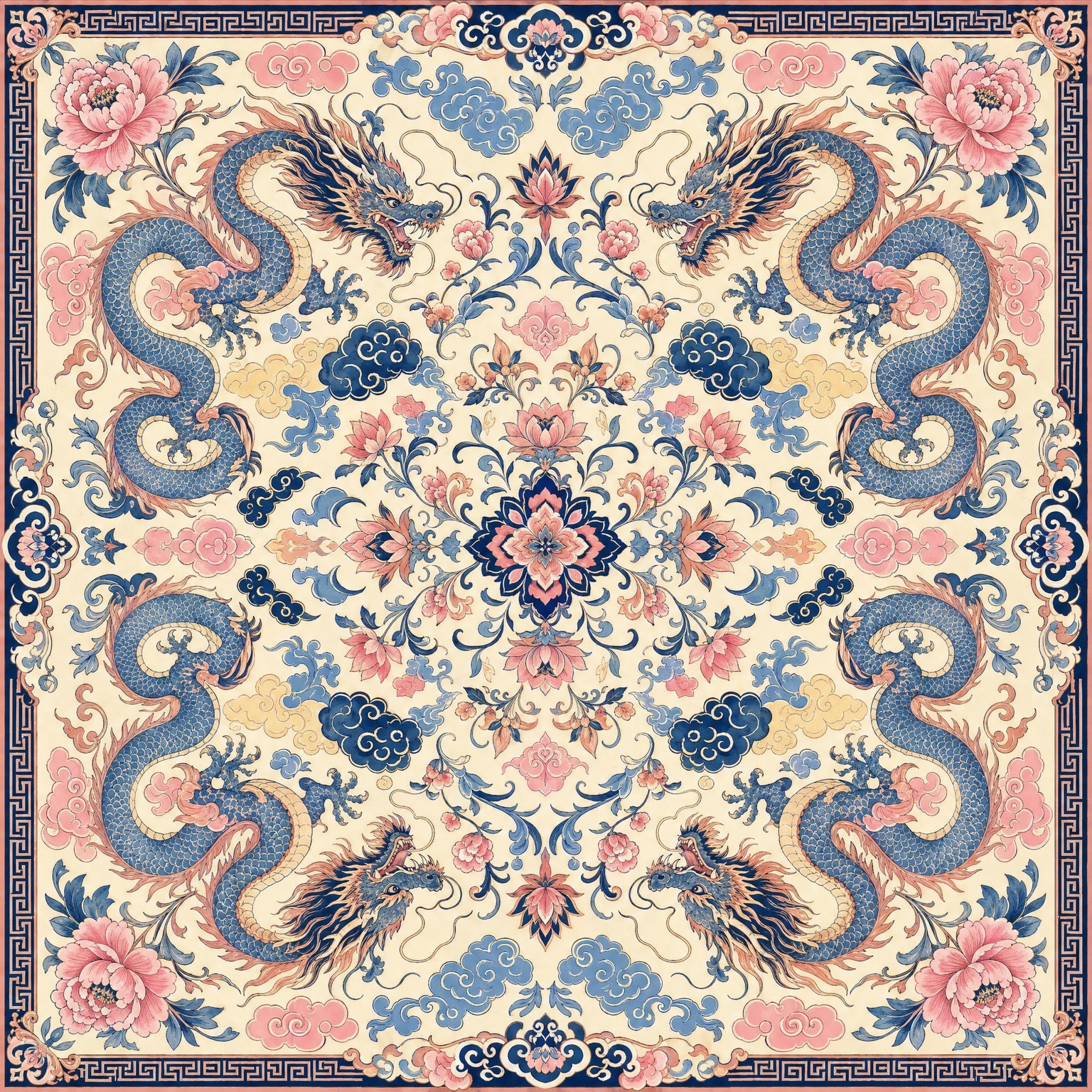 Pink Dragon Swirl mahjong mat