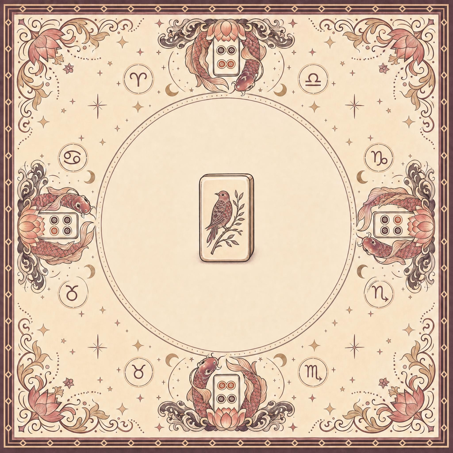 Zodiac Bird Bam mahjong mat — complete design