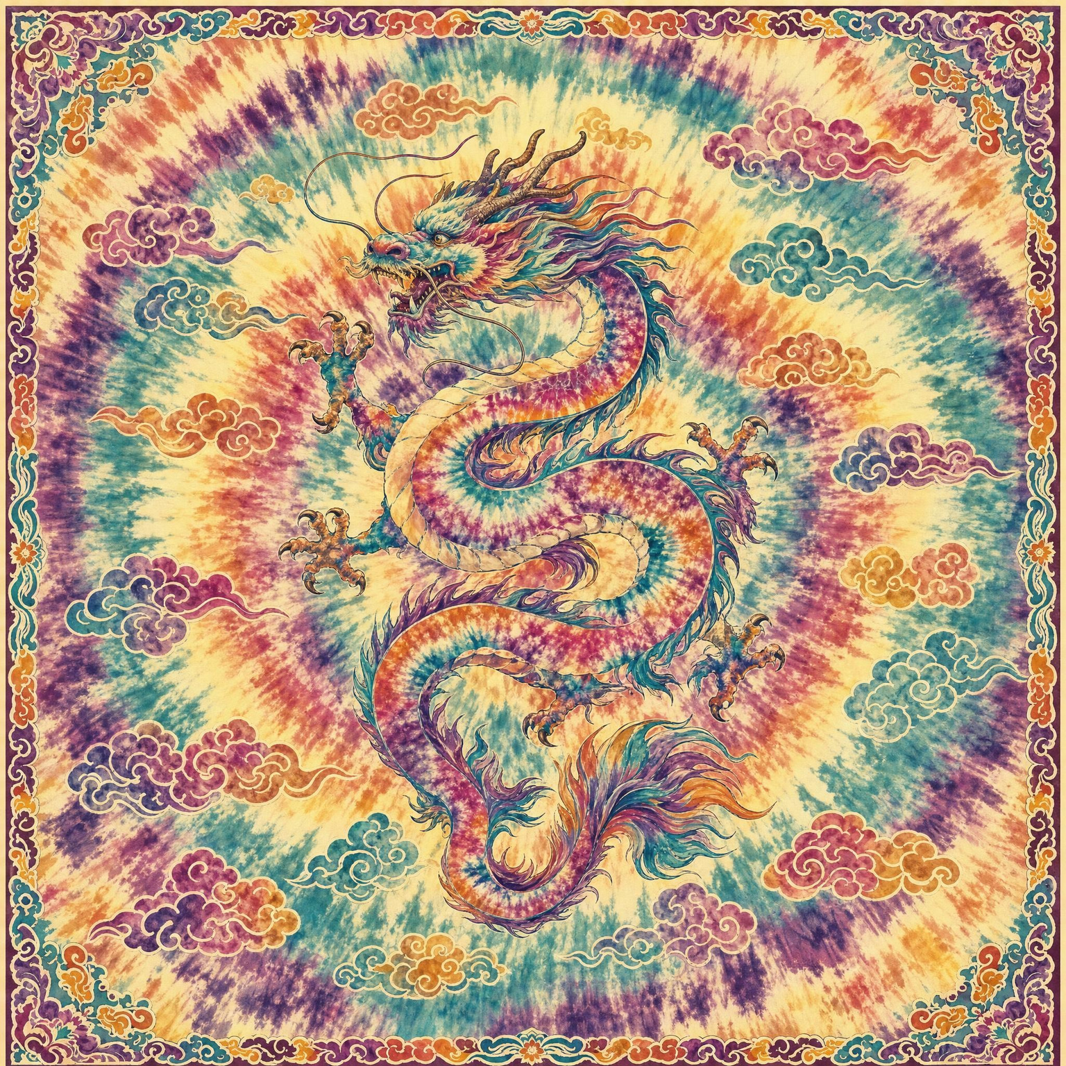 Tie Dye Dragon mahjong mat