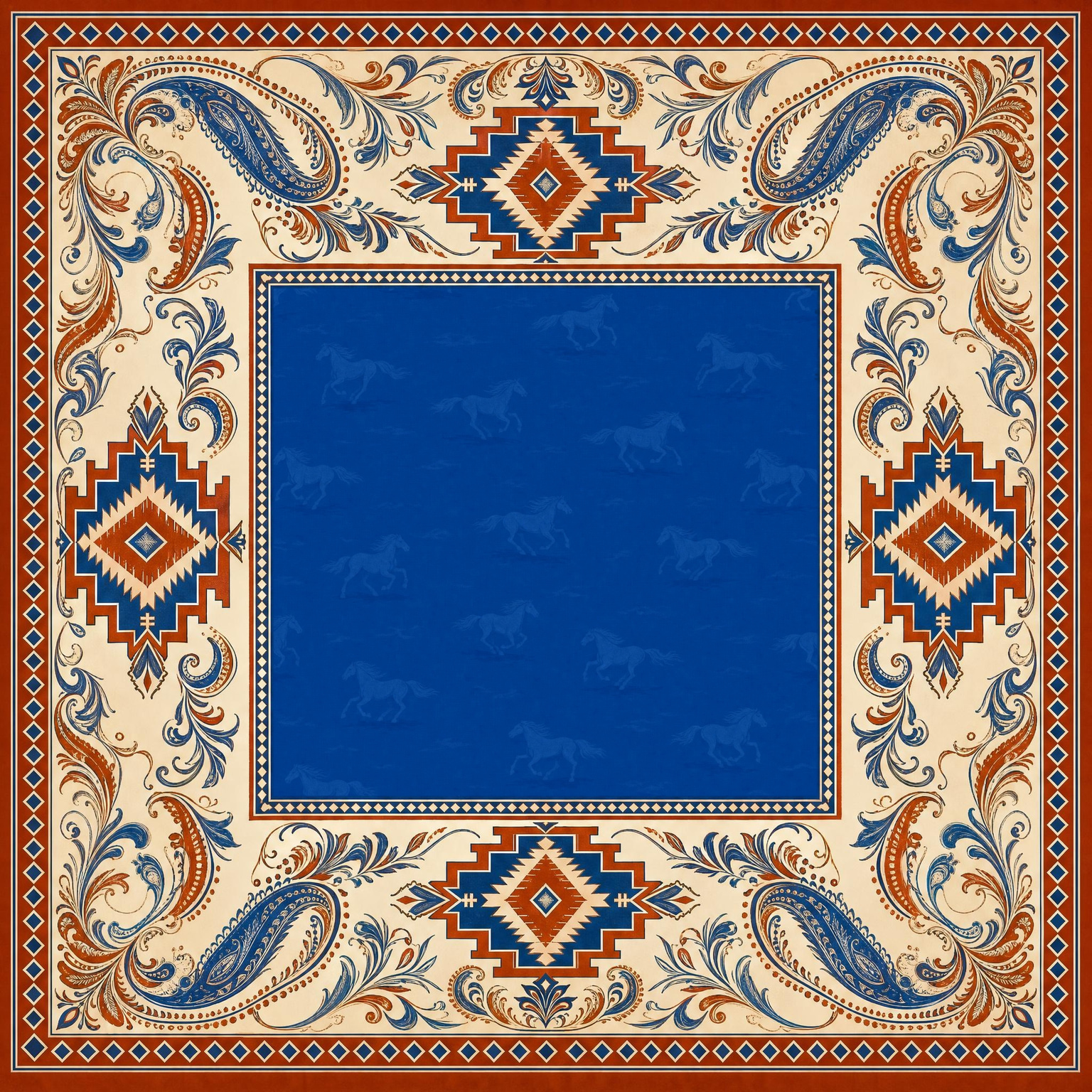 Silky Horses mahjong mat — complete design