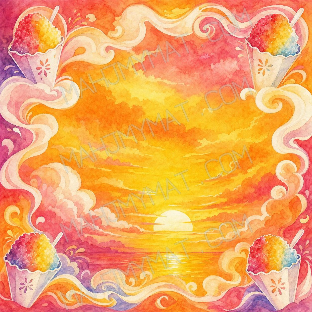 Snowcones at Sunset mahjong mat — complete design