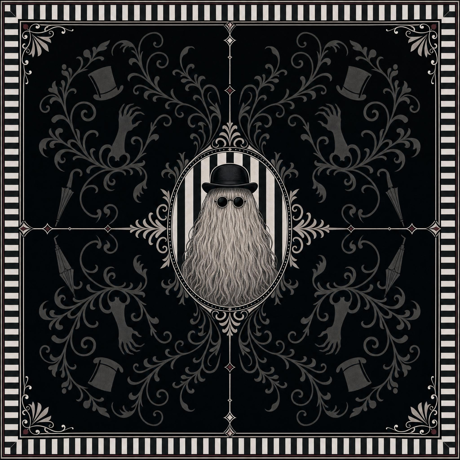 Cousin Itt at Midnight mahjong mat — complete design