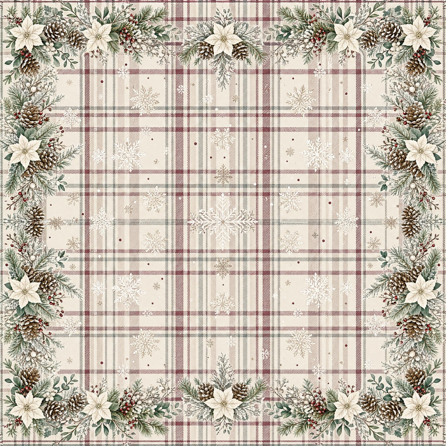 Winter White Plaid Border mahjong mat