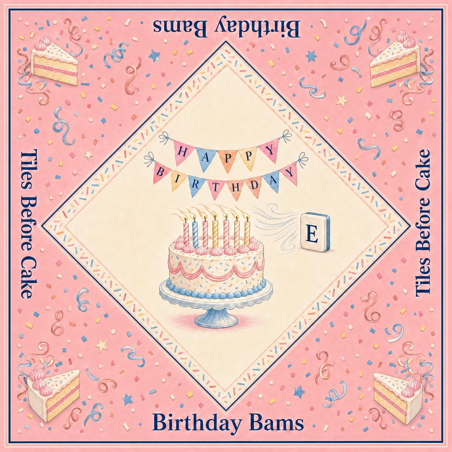 Birthday Bams mahjong mat — complete design